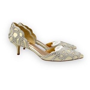 Badgley Mischka Size 11 Ginny Ivory Satin Jewel D'Orsay Kitten Heels Pumps Shoes